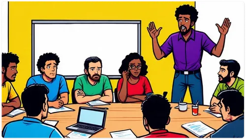 Image showing a messy product meeting with one person dominating proceedings.